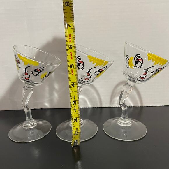 3 Beau Brummel Martini Glasses by Gay Fad Tipsy Drunk 5.5” Bent Stem Barware MCM - Picture 2 of 7